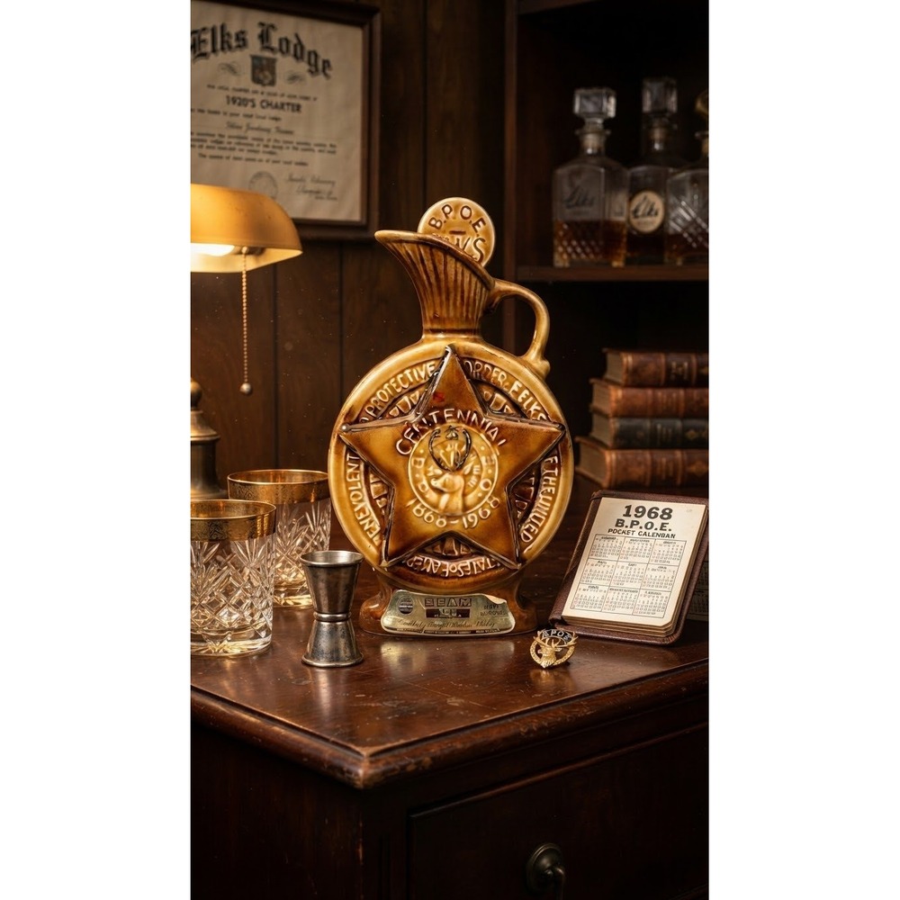 Vintage 1968 Jim Beam Elks Centennial Decanter BPOE Regal China Empty Bottle